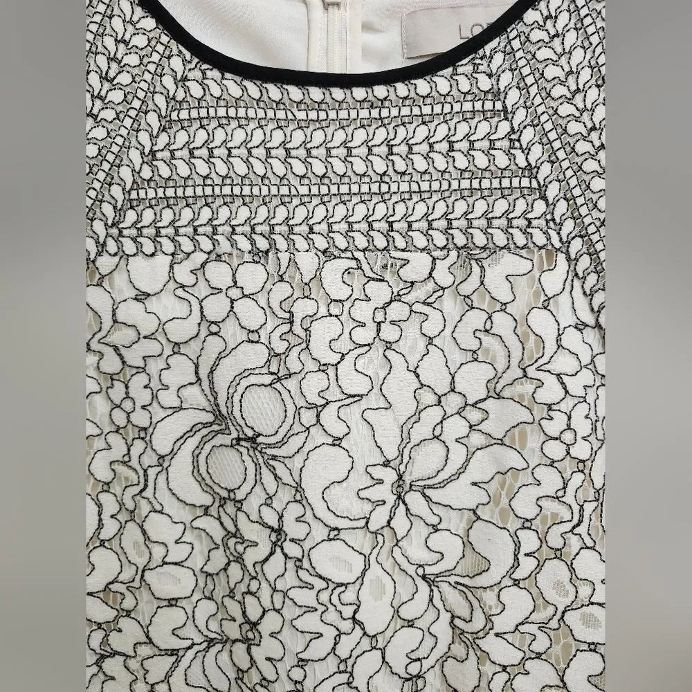 LOFT Black and Cream Floral Lace Midi Dress - Picture 3 of 12